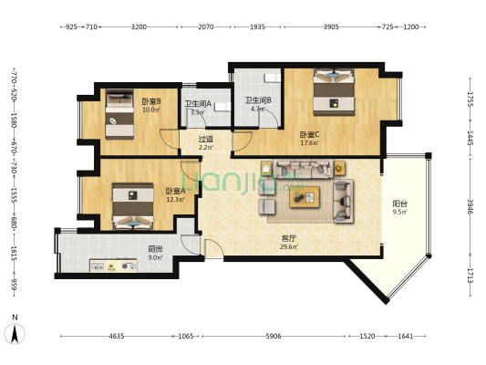 锦芙蓉 3室1厅2卫 129平方