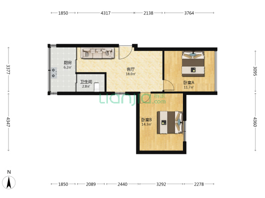 芙蓉巷2号 2室1厅1卫 52平方