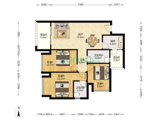 朗诗未来时光 3室1厅2卫 90平方