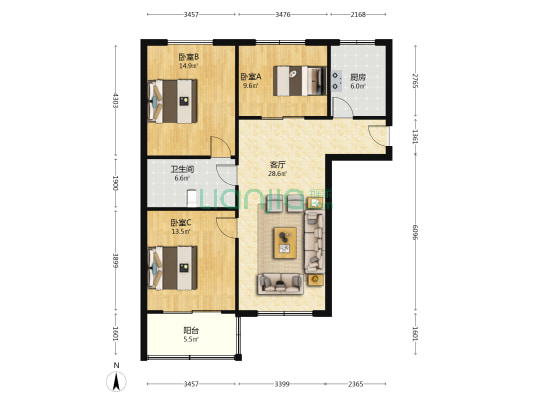 丰尚国际 3室1厅1卫 115平方