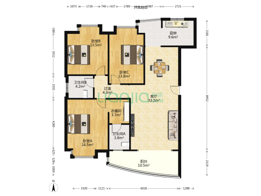 碧海丹城 3室1厅2卫 126平方