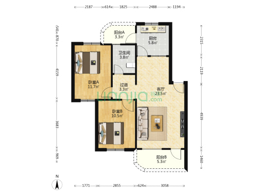英协花园 2室1厅1卫 77平方