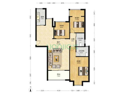 福垟家园 3室1厅2卫 135平方