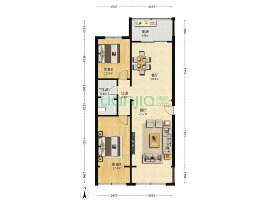 和顺苑小区 2室2厅1卫 111平方