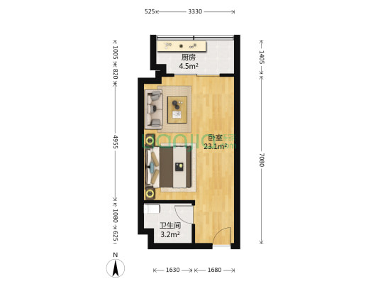 裕丰大厦 1室0厅1卫 47平方