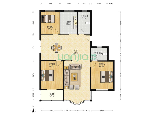 惠阳二村北区 3室1厅2卫 138平方