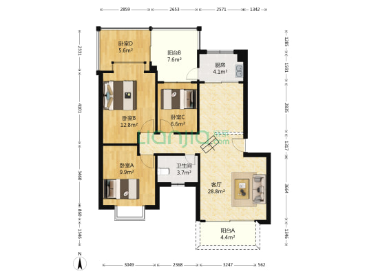 华美丽苑 4室1厅1卫 83平方