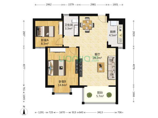 平安曼哈顿风情 2室1厅1卫 85平方