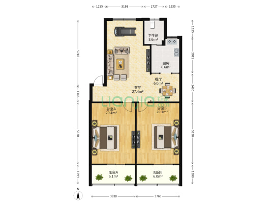 金属材料公司宿舍 2室2厅1卫 104平方