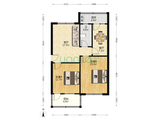 市物价所家属院 2室2厅1卫 80平方