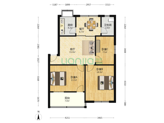 老民政局宿舍楼 3室2厅1卫 86平方