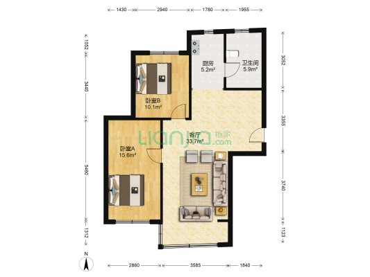宗裕城A区 2室1厅1卫 95平方