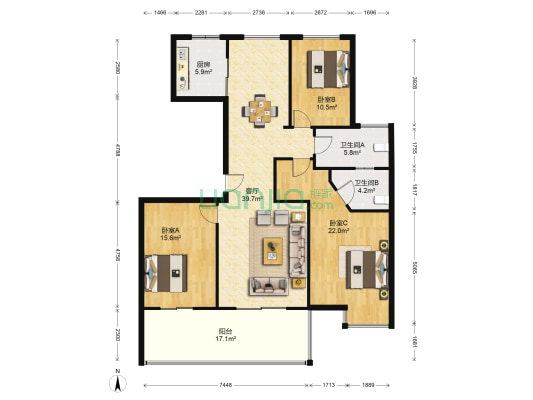 颐和雅苑 3室1厅2卫 119平方