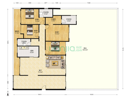 奕翠园 4室1厅3卫 187平方
