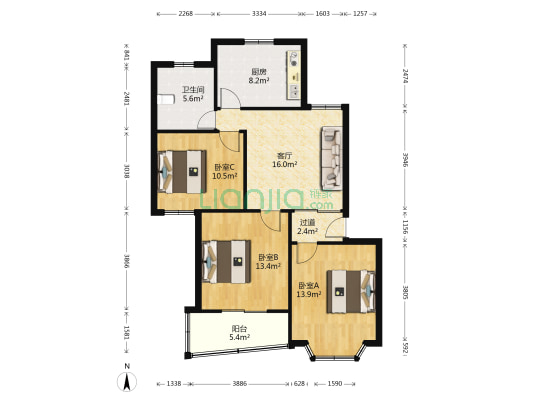 莲中路169弄 3室1厅1卫 92平方