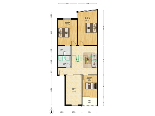 东新街 3室2厅2卫 120平方