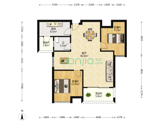 联泰天悦 2室1厅1卫 96平方