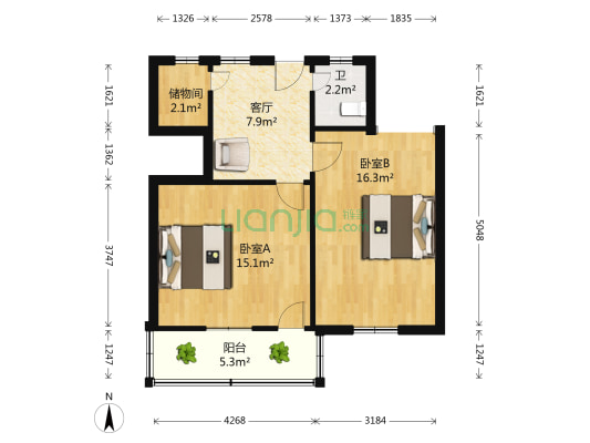富贵北园奎壁巷18号 2室1厅1卫 63平方
