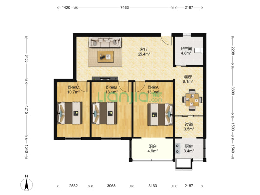 裕华西路138号 3室2厅1卫 109平方