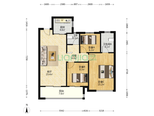 海格公馆 3室1厅2卫 104平方