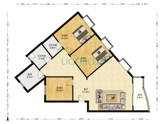 文兴花园 3室1厅2卫 137平方