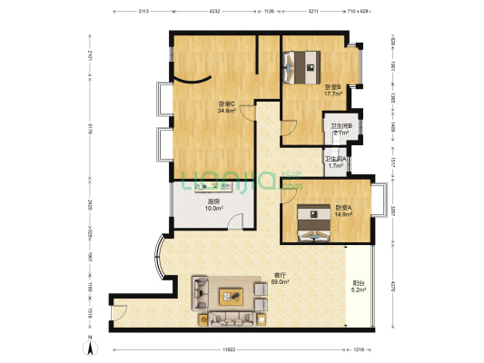 海润名都 3室1厅2卫 183平方
