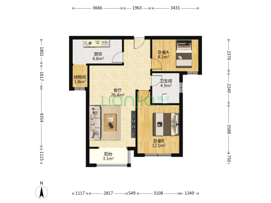 泉昇佳苑西区 2室1厅1卫 85平方