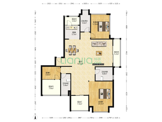 星河湾 3室1厅3卫 162平方