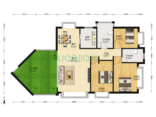 碧海观山小区 3室2厅2卫 147平方