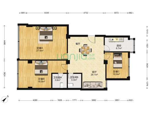 金苑商厦 3室1厅2卫 125平方
