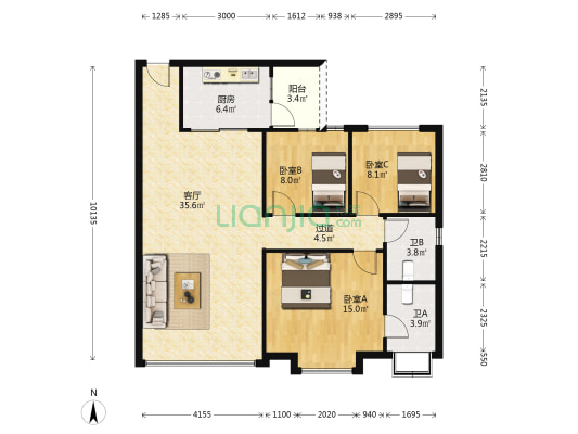 宝翠庭一期 3室1厅2卫 101平方