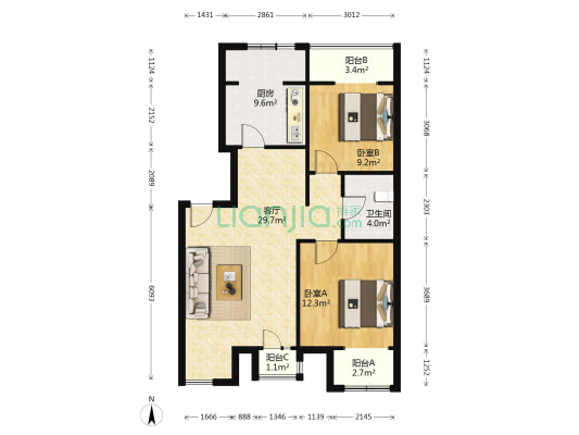 万科城邻水苑 2室1厅1卫 89平方