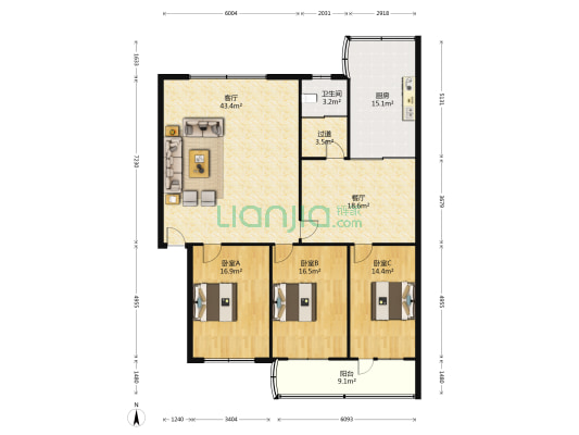 东升家园 3室2厅1卫 160平方