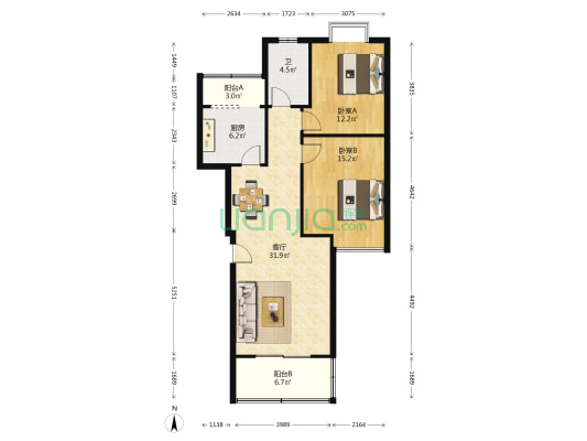 湖南有色金属研究院第二生活区 2室1厅1卫 96平方