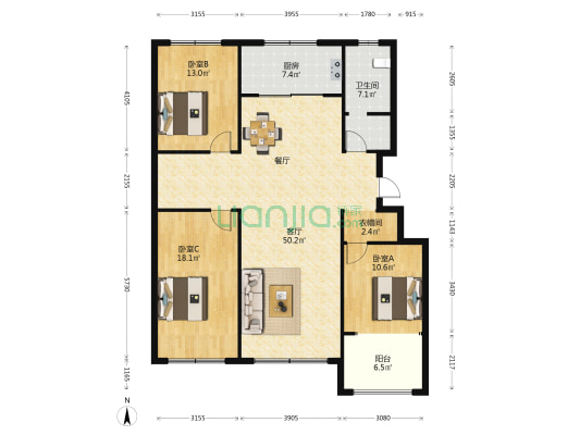 静馨家园小区 3室1厅1卫 141平方