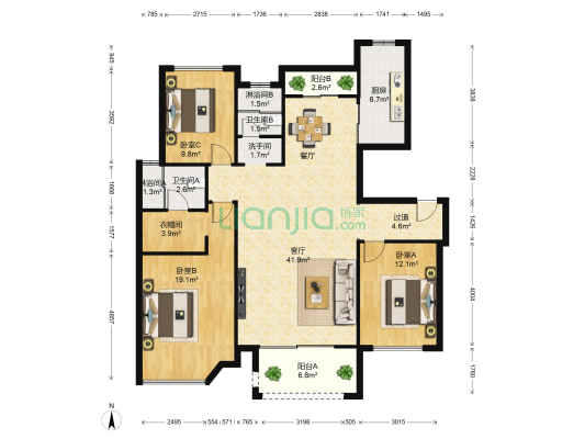恒大帝景南苑 3室1厅5卫 137平方