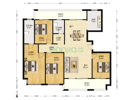 鹿鸣湖壹号三期御府 4室1厅2卫 165平方
