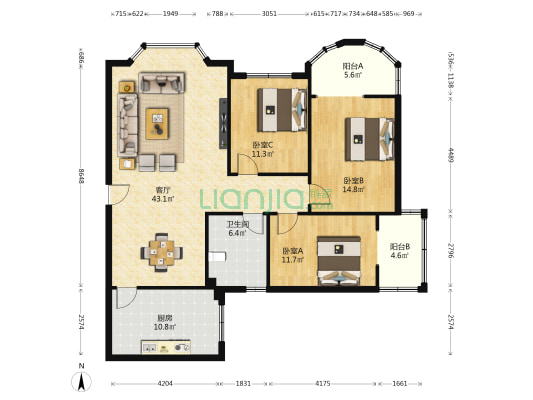 翠湖路武警家属院 3室1厅1卫 136平方
