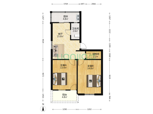 省建行宿舍 2室1厅1卫 72平方