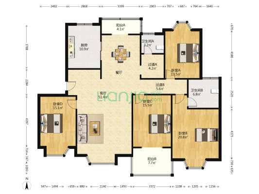 祥和花园(郑东新区) 4室1厅2卫 185平方