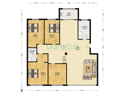 松岚苑 3室1厅2卫 197平方