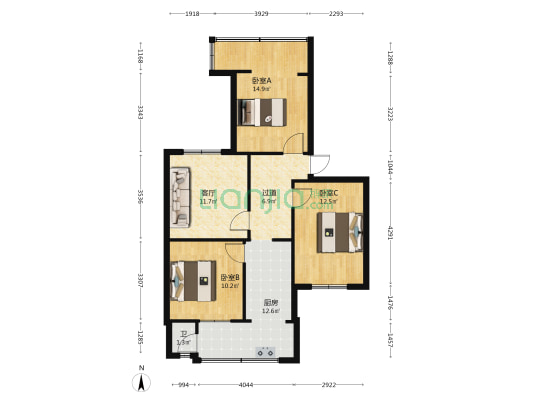 科华北路38号 3室1厅1卫 85平方