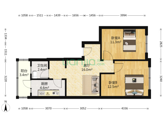 迎宾花园小区 2室1厅1卫 70平方