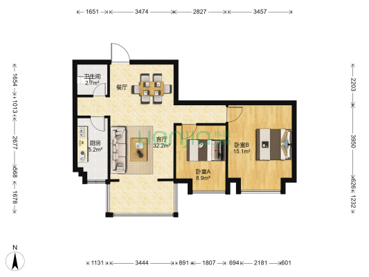 中房路易公元 2室1厅1卫 90平方