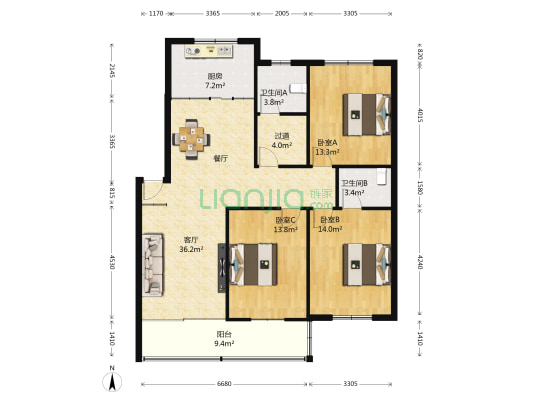 石塔湖小区 3室1厅2卫 120平方