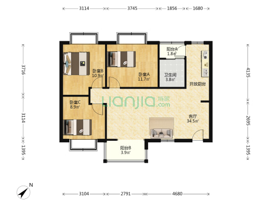 锦西人家二区 3室1厅1卫 102平方