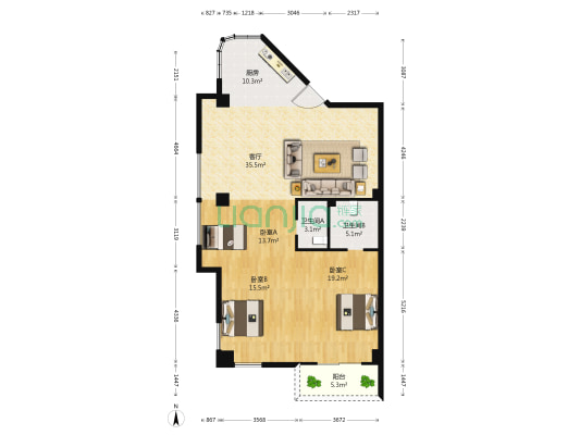 百乐大厦 3室1厅2卫 140平方