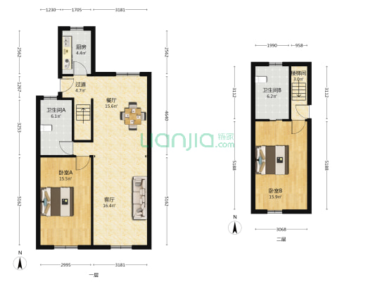 园丁楼 2室2厅2卫 111平方