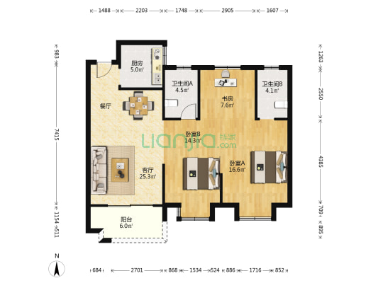 鸣芩嘉苑一期（A地块） 3室1厅2卫 115平方