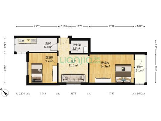 国棉五厂二宿舍 2室1厅1卫 65平方